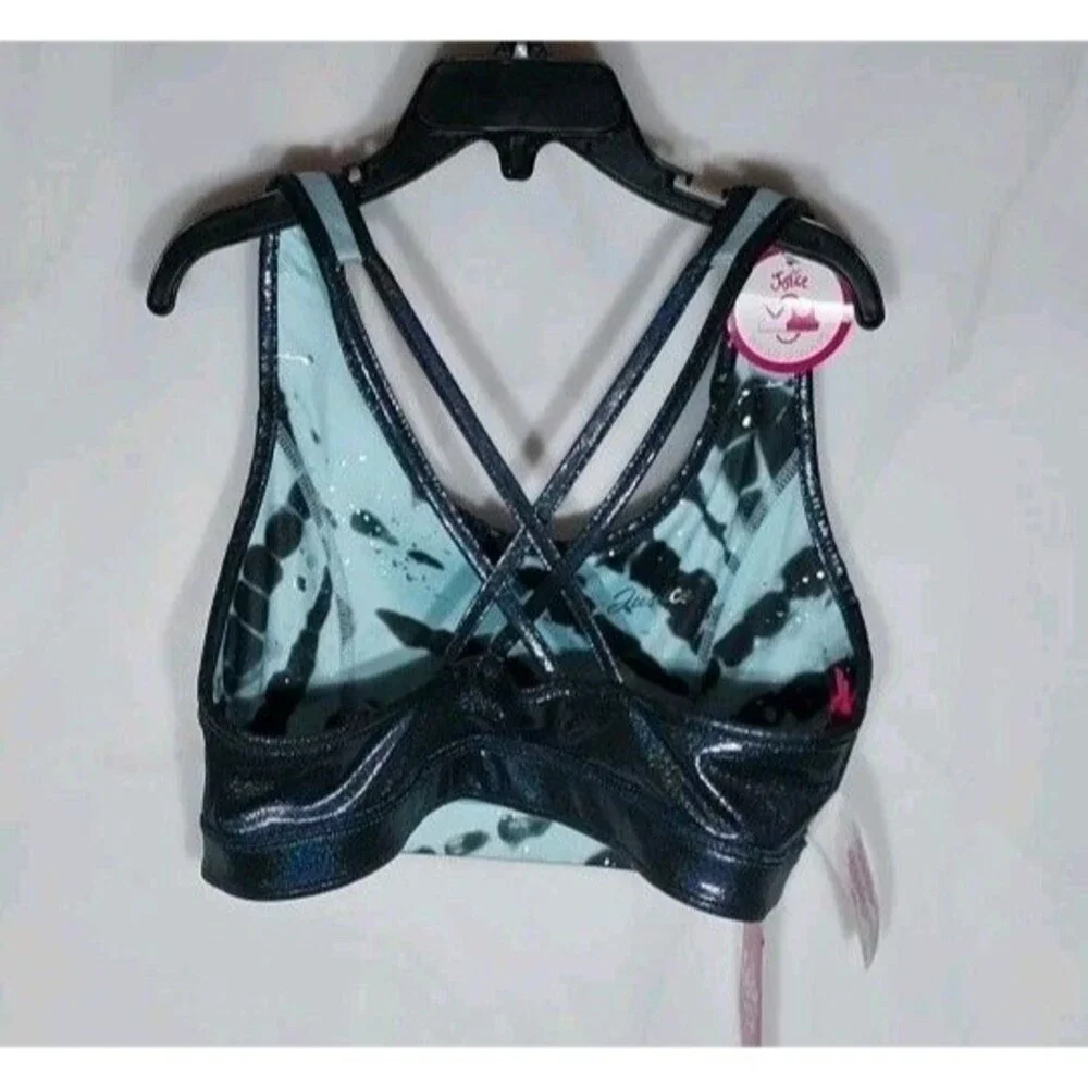 Justice Girls XL 16/18 Reversible Bralette Blue Tie Dye Sparkle Strappy Dance